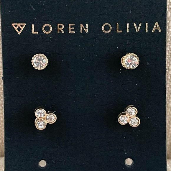Loren & Olivia Women Earrings Gold Tone Stud Ear Jewelry set of 2 earrings New - Picture 1 of 8